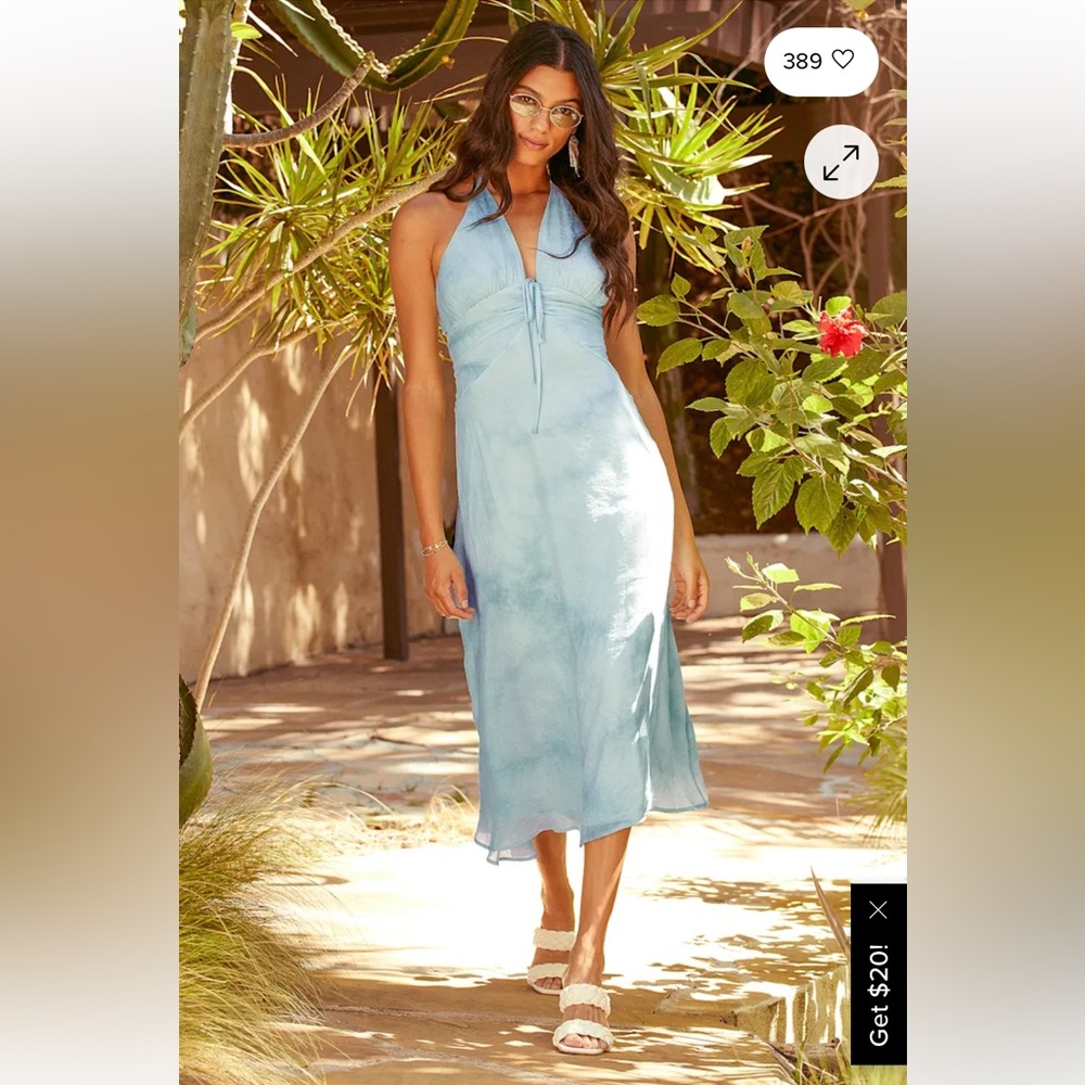 Lulus Feeling Ethereal Blue Tie-Dye Halter Midi Dress